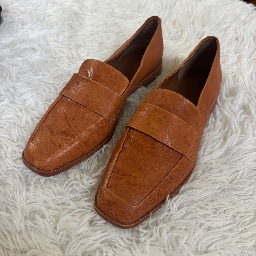 FRYE Mae Women's Nut Brown Leather Slip On Penny Loafer Flat Shoes Size 8 M